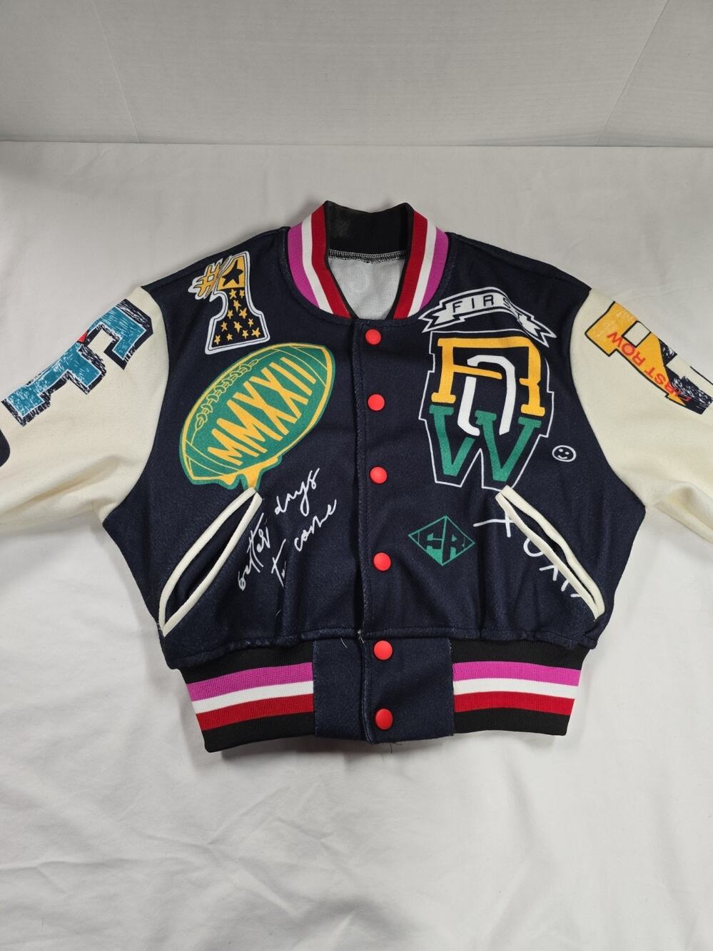 First Row Men's Multicolor Varsity Jacket Patch Embroidered Button Size M